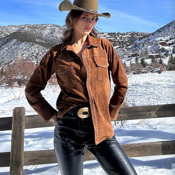 Brown Suede button down top - Picture 3 of 8